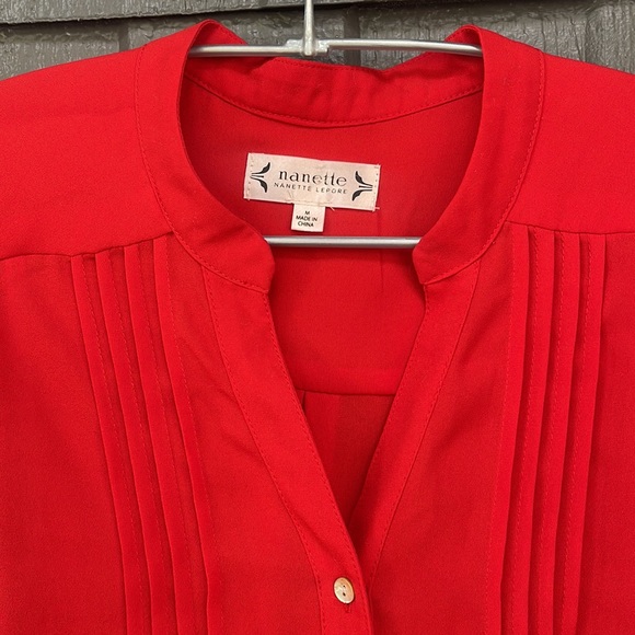 Nanette Lepore Women's Button Down Red Pleated Blouse - Picture 5 of 7